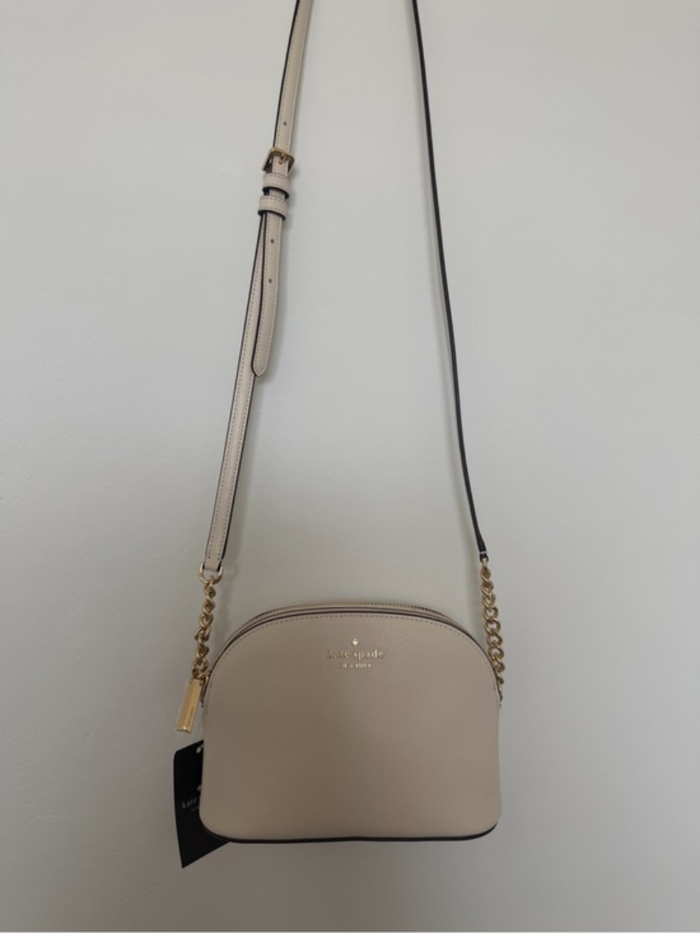 kate spade Cream Leather Dome Crossbody with Gold Chain